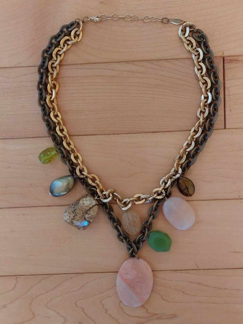 A.V. MAX Gold & Bronze Chain Necklace w/ Blush Pink Stones 19"